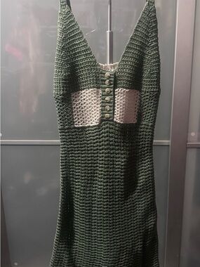 Emory Park Green Crochet Strapless Dress with Cream Bust Panel